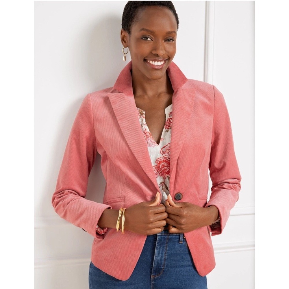 Talbots Velvet Blazer Jacket Women's Size 18 Single Breasted Rose Pink Cutaway‎